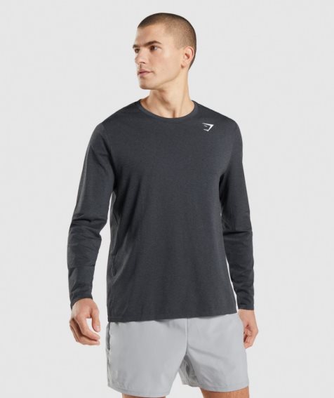 Men's Gymshark Arrival Seamless Long Sleeve T-Shirts Black | CA 7A8ND1